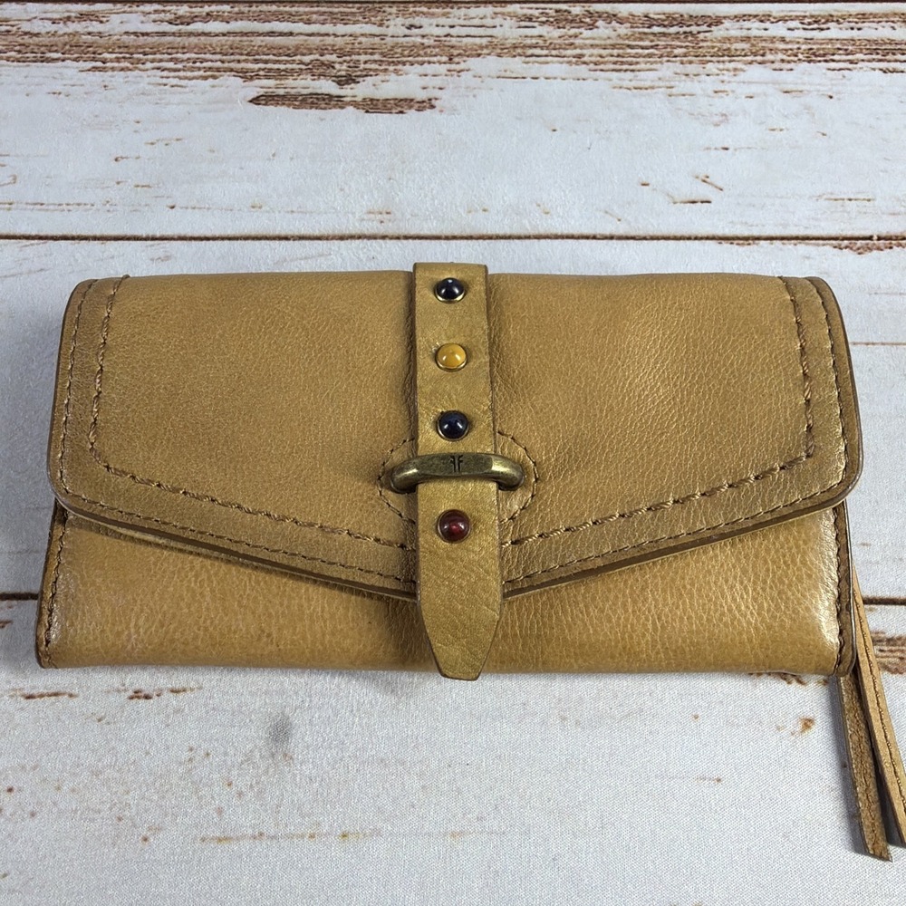Frye Alessi Studded Leather Continental Wallet Brown Approx 7.5x4x1in Used